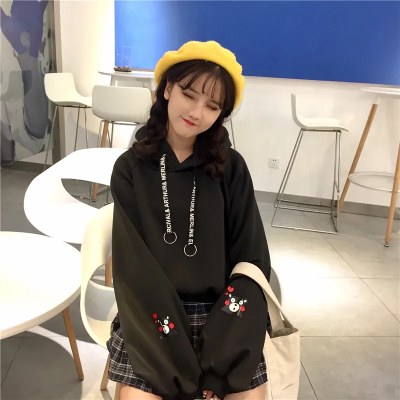Harajuku модные осень зима Для женщин толстовки милый медведь печати Толстовки с