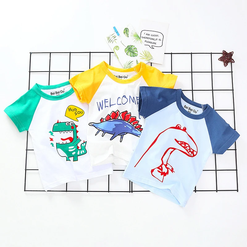 

New Summer T-shirt Cartoon Dinosaur Print Cotton Baby Boy Short Sleeve T Shirt For Infant Kids Boys Girls Top Wear Clothes 2-8 Y