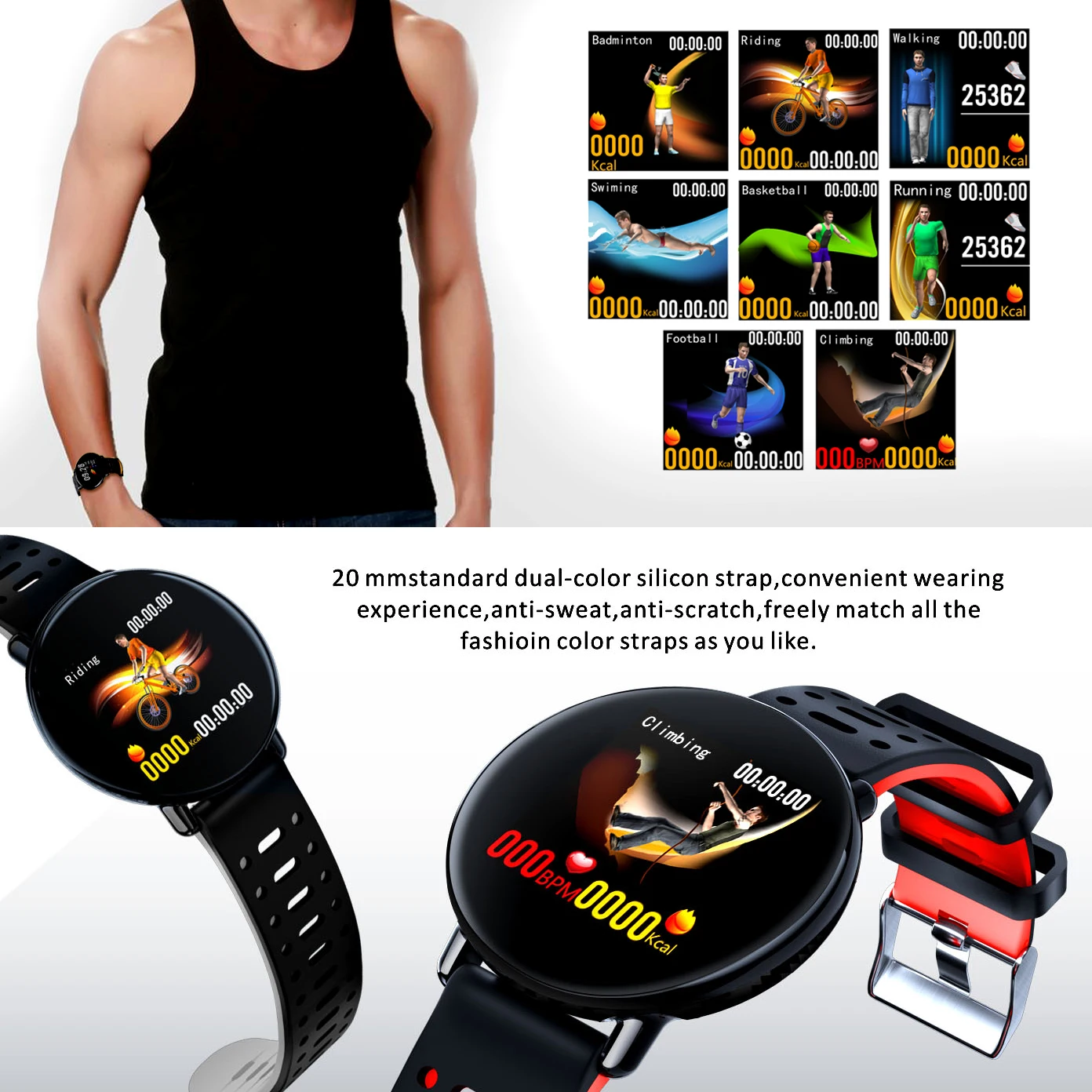  SENBONO Smart Band IP68 Waterproof Heart Rate Blood Pressure Monitor IPS Full touch Screen Watch fo - 32994805560