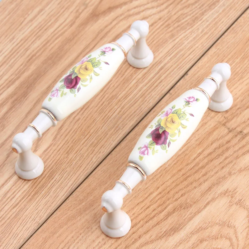 96mm fashion rural ceramic kitchen cupboard door handles ivory