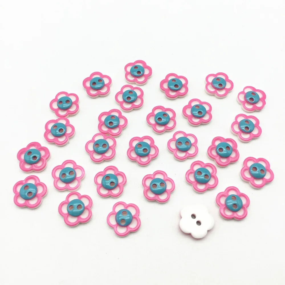 

50pcs 12mm Pink+Blue Resin Flowers Buttons For Dolls Soft Toys Clothing 2 Holes Sewing Accessories Scrapbooking Embellishments
