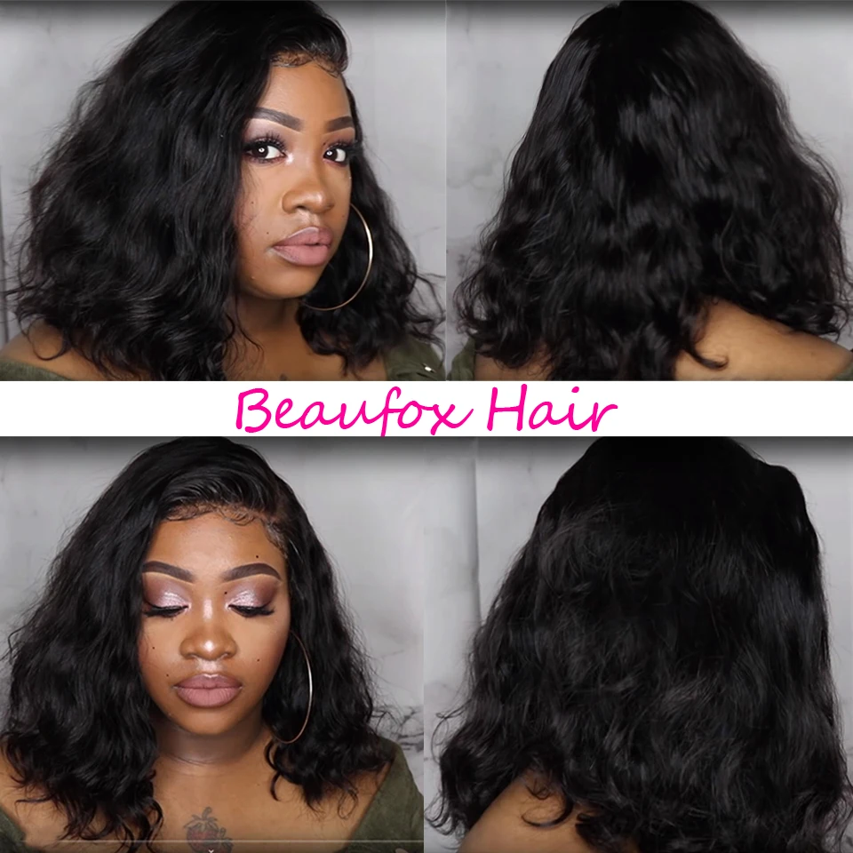 Beaufox Bob Wig Short Lace Front Human Hair Wigs Wavy Wig Pre Plucked Natural Hairline 150% Indian Remy Hair Lace Front Wig Bob (4)