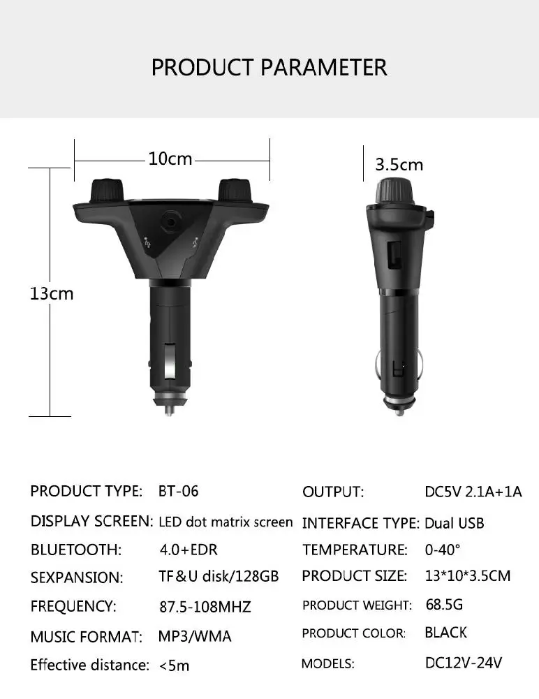 1," lcd автомобильный аудио MP3 плеер Поддержка fm-передатчик USB Aux модулятор Bluetooth музыка зарядка Hands-free автомобильный комплект зажигалка