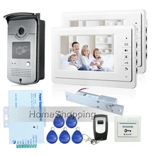 ENVÍO GRATIS Piso 7 “LCD a Color de 2 Pantallas de Vídeo teléfono de Puerta de Intercomunicación Kit + 700TVL Cámara Lector RFID Door + Drop Pestillo de la Cerradura