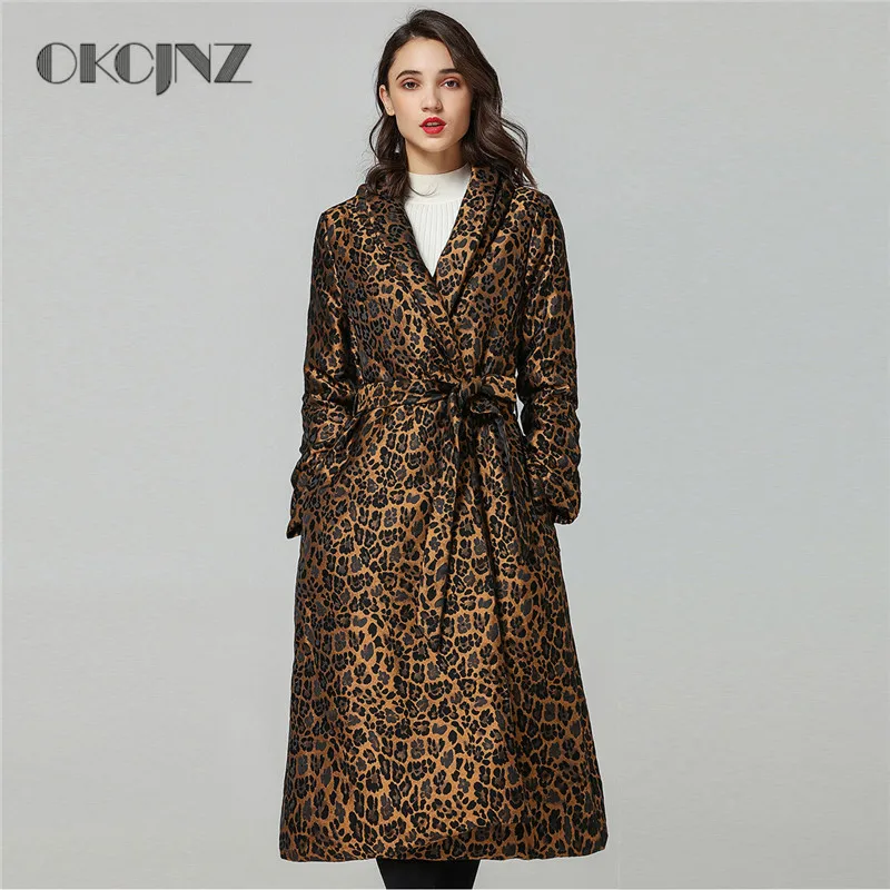 

leopard white duck Down jacket Temperament Long paragraph over the knee Warm Fashion Casual Outerwear Winter Women Coat YY239
