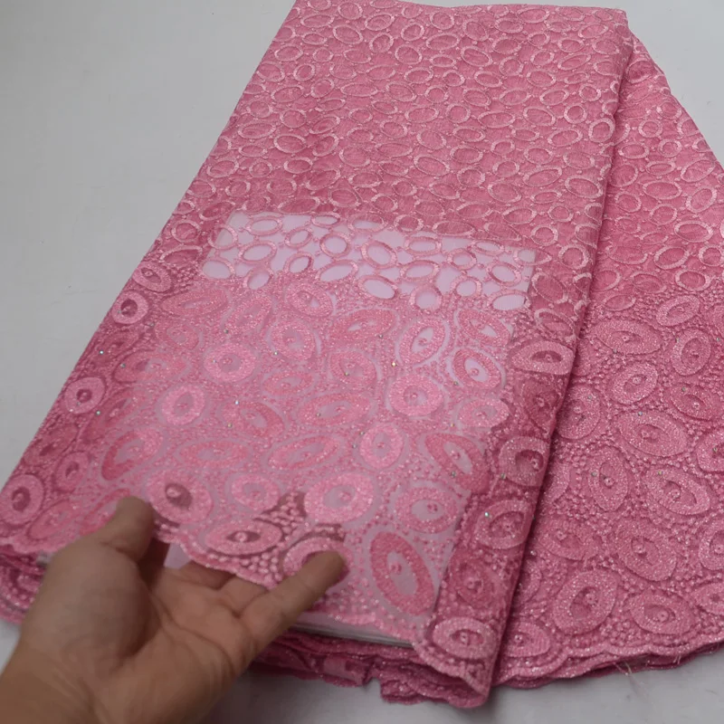 

7 colors shining threads embroidered African French net lace fabric beautiful pink tulle lace fabric for making party dress PL73