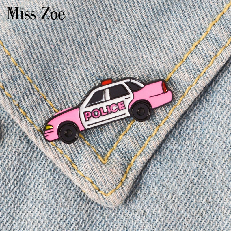 

Pink police car enamel pin Cute vintage car badge brooch Lapel pin Denim Jeans shirt bag Cartoon Jewelry Gift for friends kids