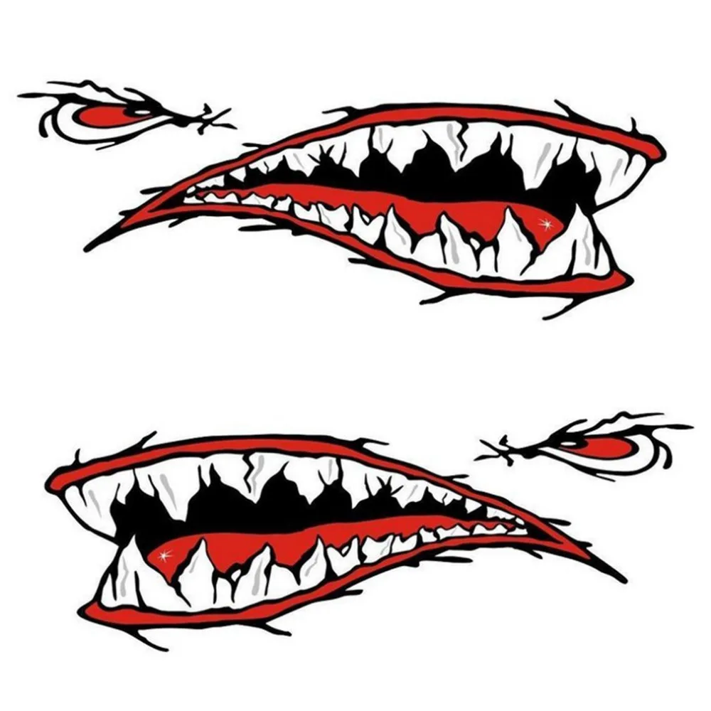 2pcs/set Fashionable Waterproof Shark Teeth Mouth PVC Sticker Decals