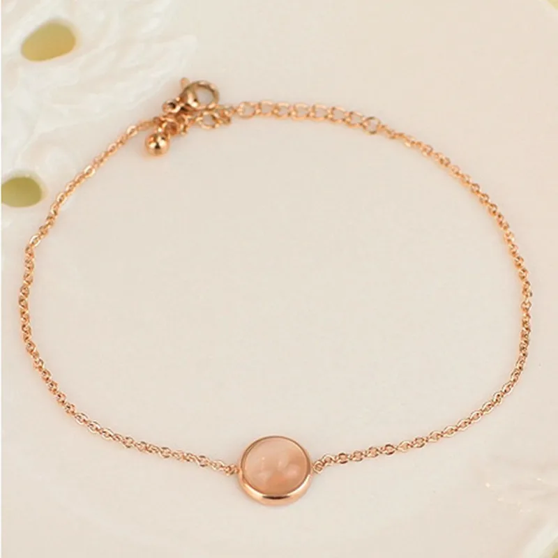 

Romantic Vintage Bracelets For Women Opal Stone Round Pendant Bracelets With Natural Semi-precious Stone Chains Bracelet Jewelry