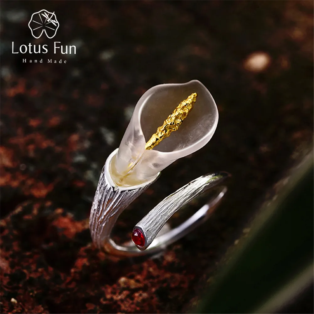 Lotus Fun Real 925 Sterling Silver Natural Handmade Designer Fine Jewelry Calla Lily Flower Ring Adjustable Rings Women Bijoux