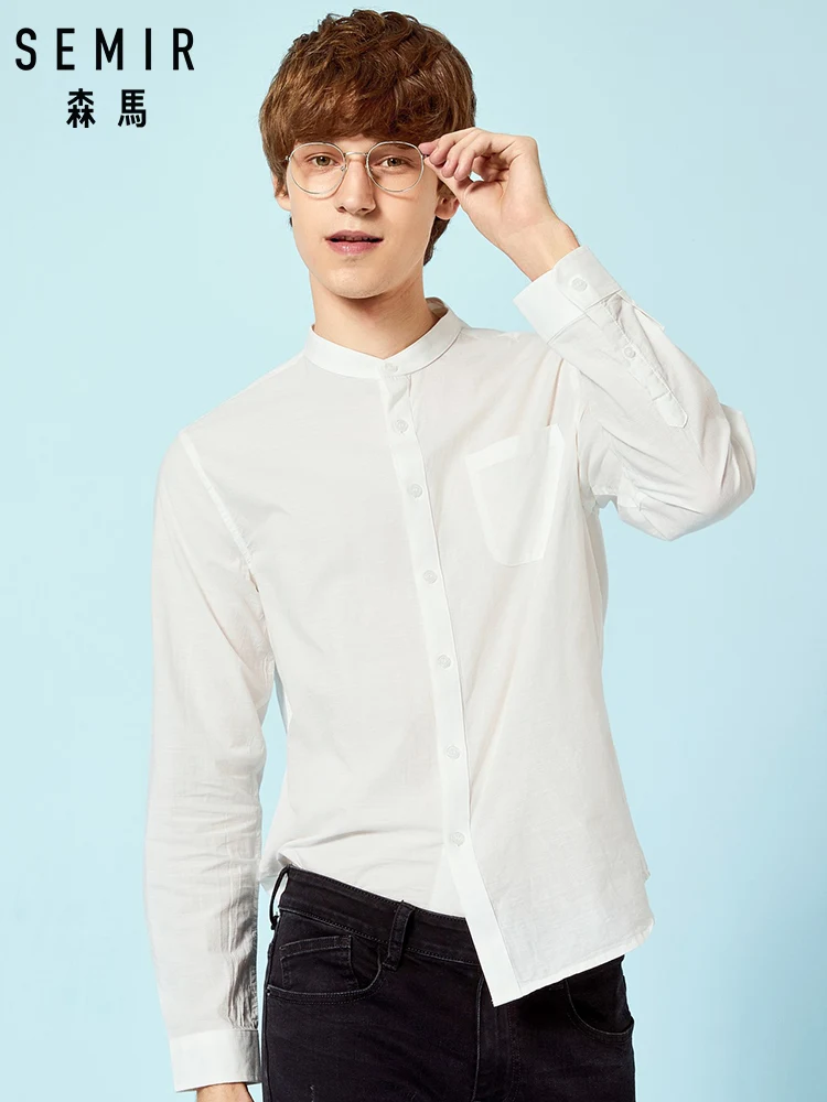 سمير رجل إسعافات طوق قميص الرجال اعتياديا صالح قميص بأكمام طويلة عارضة قميص في 100% القطن ياقات قميص اللباس قميص الصلبة