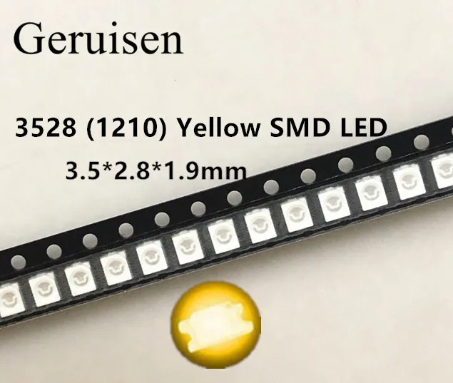 100 шт. Желтый Мощность Топ 1210 3528 SMD SMT PLCC 2 1500MCD ультра яркий светодиод Новый оптовая