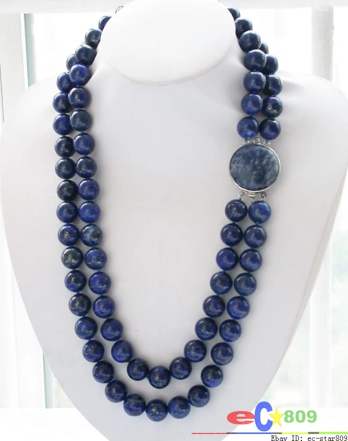

FREE SHIPPING>>>@@ wholesale Nature 2row 24" 14mm blue lapis lazuli bead NECKLACE