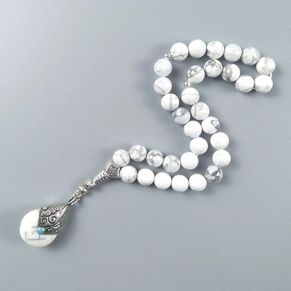 Новый дизайн Белый Howlite 10 мм натуральный камень tasbih с кулоном для мусульманских