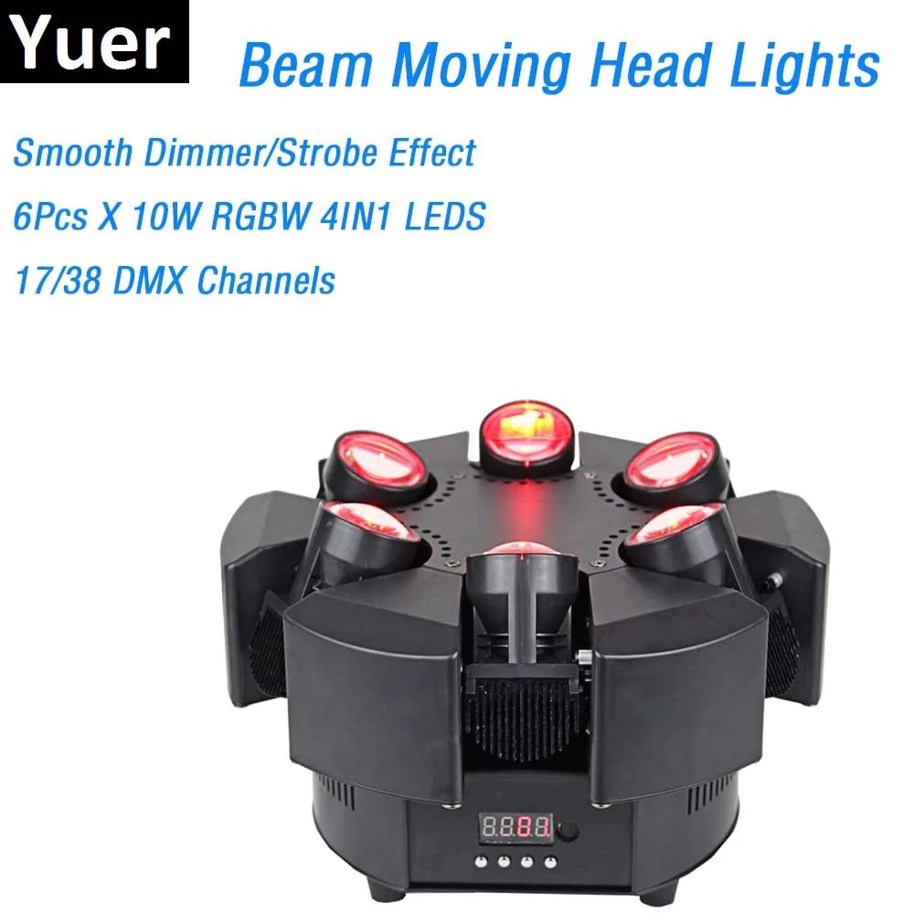 6 Heads Beam Moving Head Lights High Quality 6X10W RGBW 4IN1 LED Stage Effect DMX DJ Xmas | Лампы и освещение