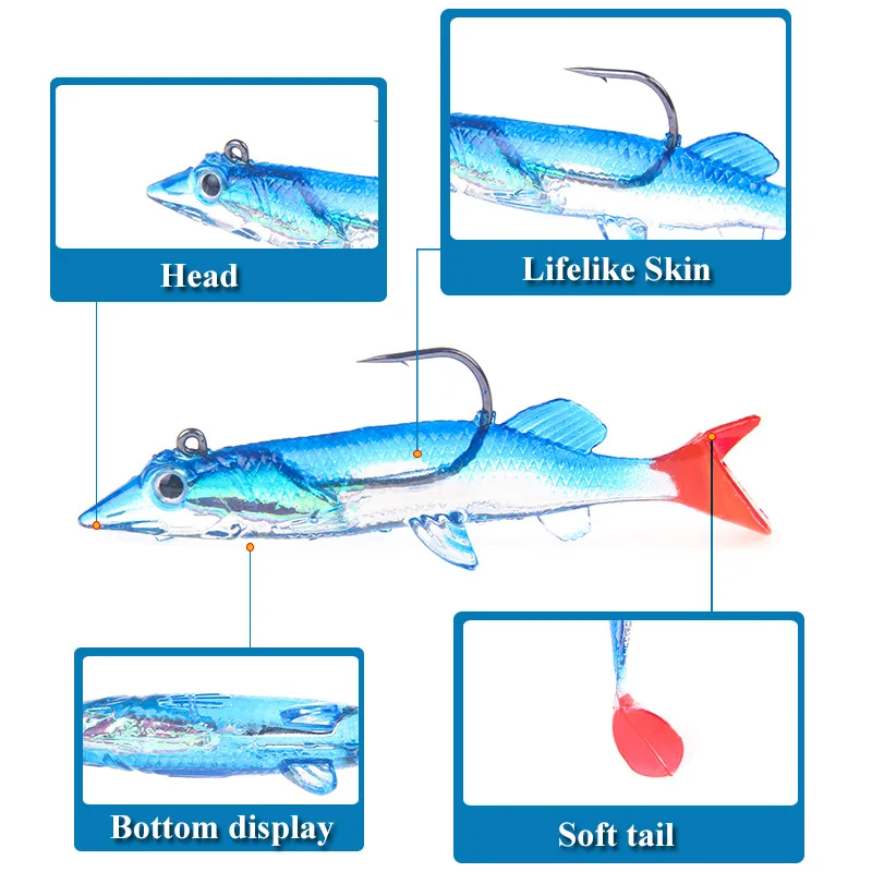New Lead Hook Lure Silicone Soft Bait 6.6g/7.5cm 3/psc Outdoor Fish Bait Hook Fish Food Fishing Gear Accessories jooyoo