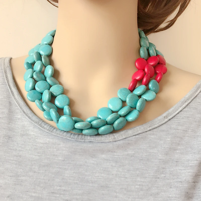 

Free Shipping New Three Layers Round Stone Choker Statement Necklace