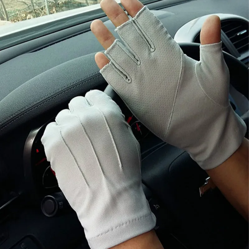 Men's Fingerless Anti-Slip Driving Gloves Women Sun Protection Gloves Summer Male Thin Breathable Anti-UV Cycling Working Gloves