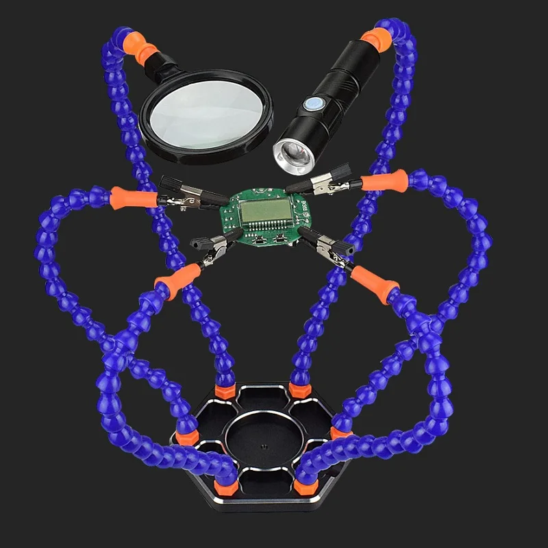 

Six-hand Soldering Station Multi-function Aluminum Alloy Work Welding Bench Sub-plate Welding Tool with Magnifier Flashlight