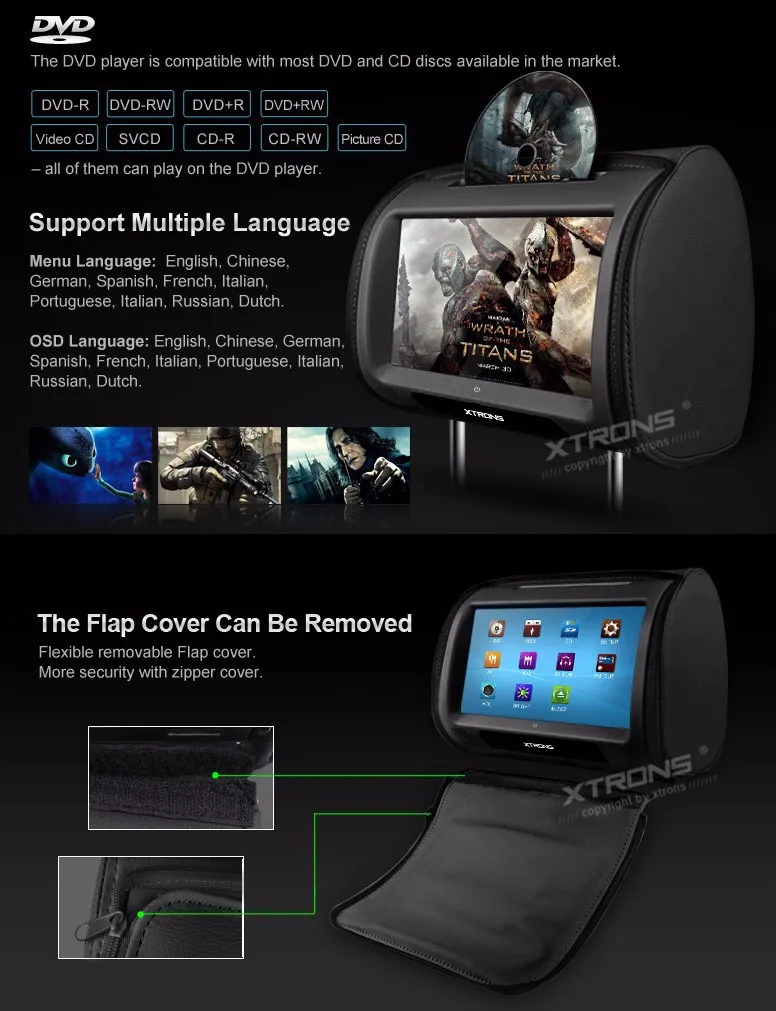 Excellent 2x9" Black Color Touch Screen Car Headrest DVD Player with 2 IR Headphones 8 Bits & 32 Bits Games (Beige & Grey Optional) 4 Excellent 2x9" Black Color Touch Screen Car Headrest DVD Player with 2 IR Headphones 8 Bits & 32 Bits Games (Beige & Grey Optional) 4