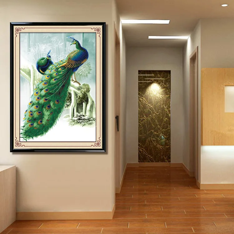 

Cross Stitch Kits Animal Peacock Series Living Room Painting Printed Vertical Version DIY Cross-Stitching Embroidery Needlework