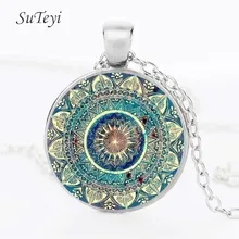 SUTEYI Vintage cam kubbe kolye budizm çakra cam Cabochon kolye takı Om hindistan Yoga Mandala kolye Unisex için(China)