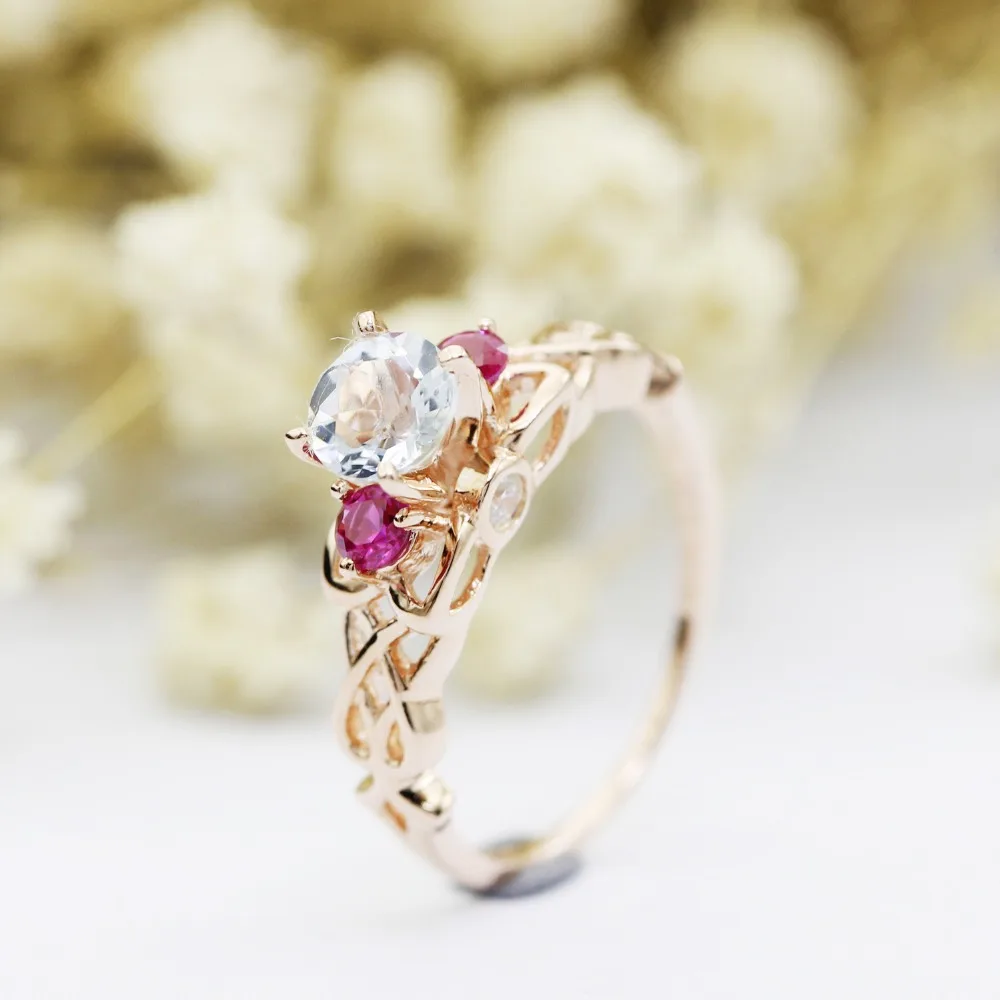 LASAMERO кольца для Для женщин 0.60CT круглая огранка натуральный аквамариновые 925