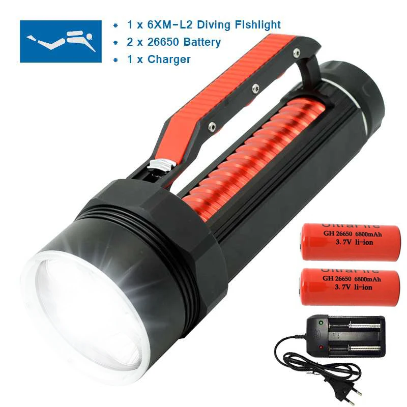 

Professional Waterproof Diving Flashlight Powerful XML2 Led 15000 Lumen Underwater Hunting Lantern Dive Torch With 26650 Battery