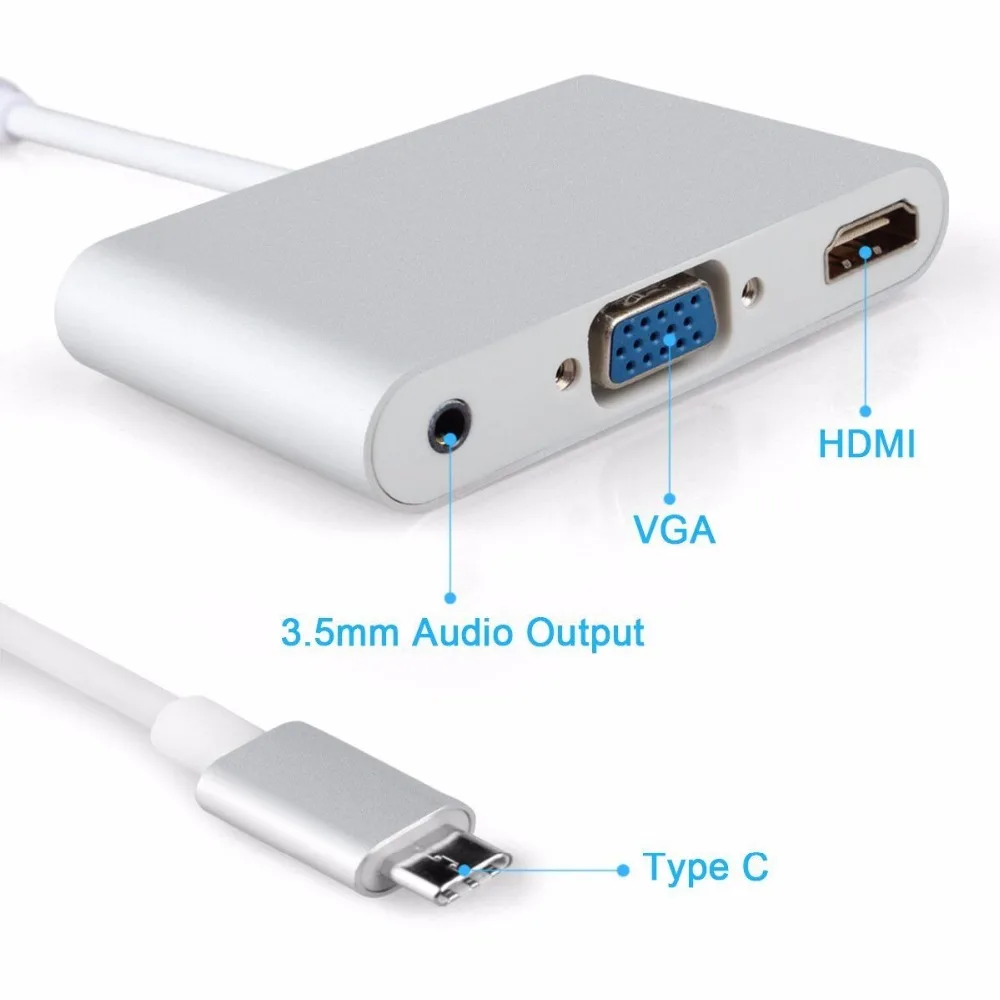 USB C type c к HDMI VGA адаптер 3,5 мм аудио 3 в 1 HDMI конвертер кабель для IPHONE 7 8 X Google pixel 2XL S8 S7 S9 Поддержка IOS 12