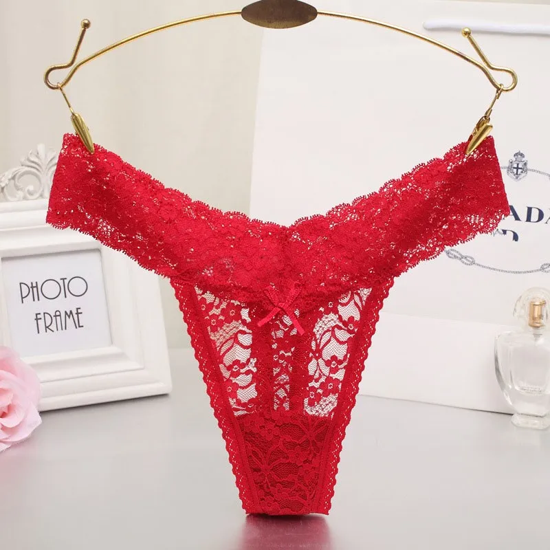 

GUMPRUN Plus Size Lace Panties Low Rise Thong Sexy Lingerie Lace Transparent Underwear Women G-String Thin Sexy Panties Women
