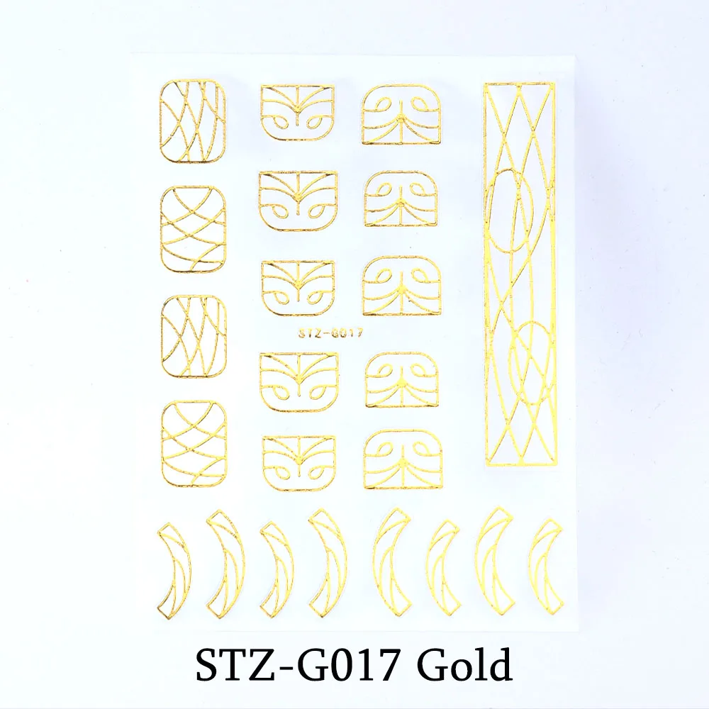 Золотая проволока, наклейки для ногтей, волнистая линия, слайдеры, серебряная полоскающая лента, Переводные картинки для дизайна ногтей, 3D клей, маникюрные украшения, BESTZG14-20 - Цвет: STZ-G017 Gold