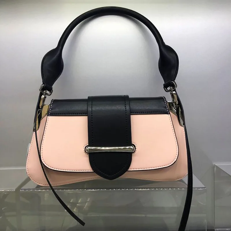 Роскошные сумки, женская сумка, натуральная кожа, хит цвета, через плечо, брендовая дизайнерская женская сумка через плечо, Bolsa Femininas - Цвет: Pink with black