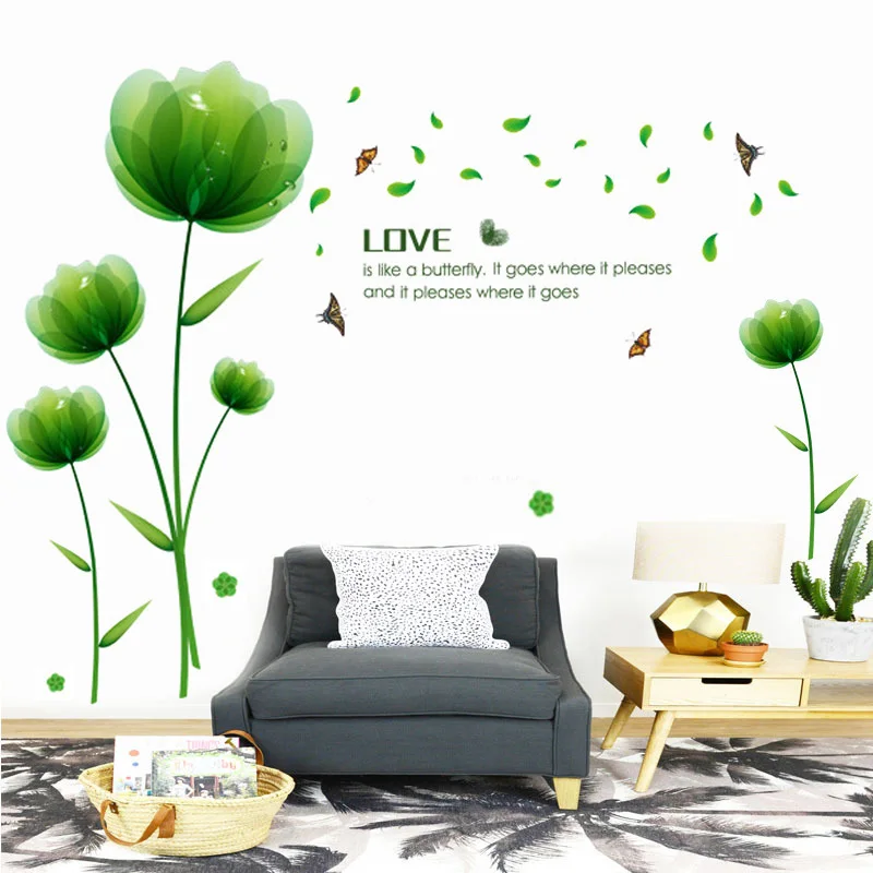Dreamy green flowers wall stickers PVC Material DIY Art Wall Decals for