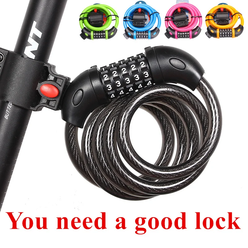 1.2m Bicycle Coiled Steel Cable Combination Lock Steel Wire Rope Lock 5