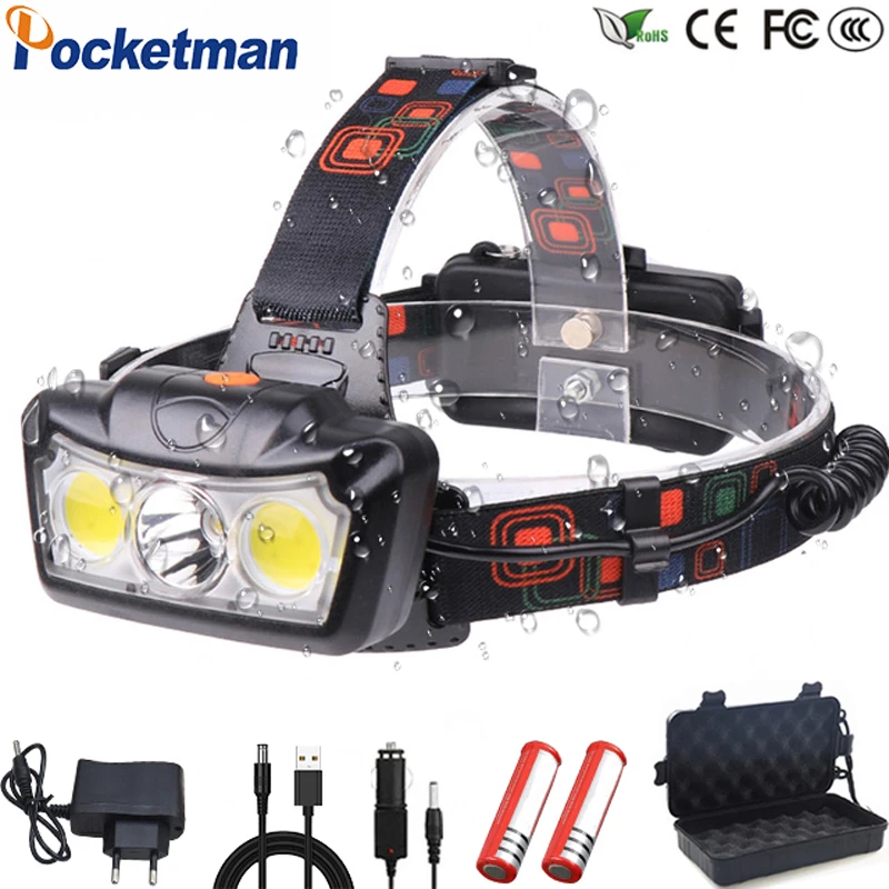 

30000LM LED Headlamp T6+COB LED Headlight Head Lamp Flashlight Torch Lanterna head light Use 2*18650 battery for Camping