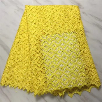

High Quality African Lace Fabric For Wedding 2018 Embroidered France mesh Lace Fabrics yellow nigerian Guipure Cord Lace