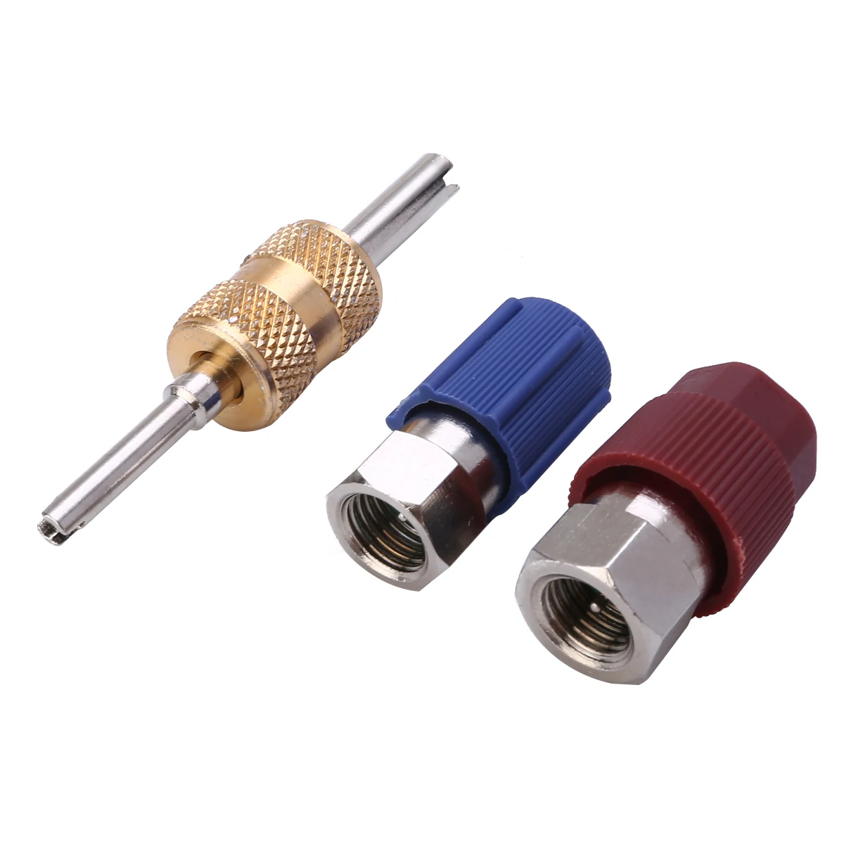 1set AC Fitting Port Adapter Retrofit R12 To Accept R134 High Low Double-Head Valve Core Side A/C Retrofits Fittings Tool