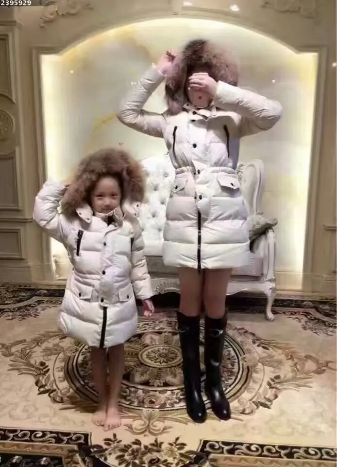 Family sets 2016 winter Jacket Women down jackets Family set Mother child fur hooded Women s