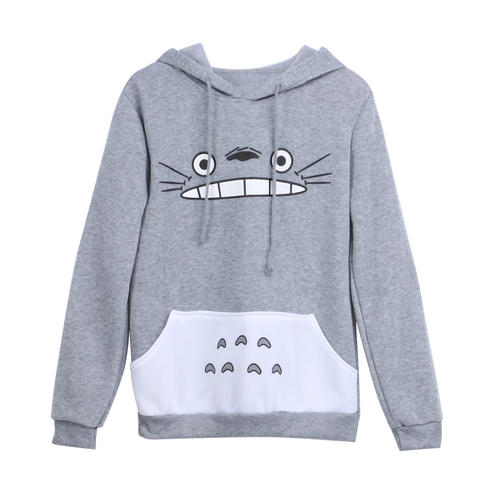  New Fashionable Women Cartoon Totoro Hoodie Ladies Casual Sweatshirt Gray Unisex Pullover Long Slee