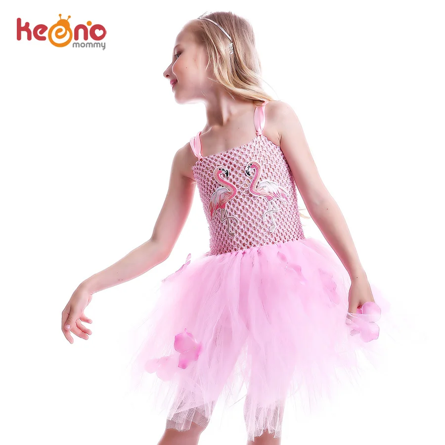 

Girls Flamingo Kiss Tutu Dress Cartoon Flamingos Flower Princess Dresses for Photo Birthday Party Dress Up Clothing Summer Dress