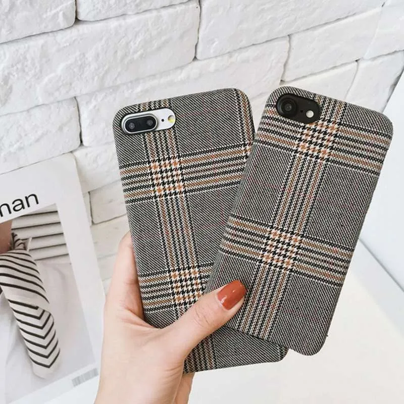 LUDI Warm Cloth Fabric Plush Phone Case for iPhone 7 Plus Simple Plaid Soft TPU Phone Case for iPhone 7 6 6s 8 plus X Back Cover06