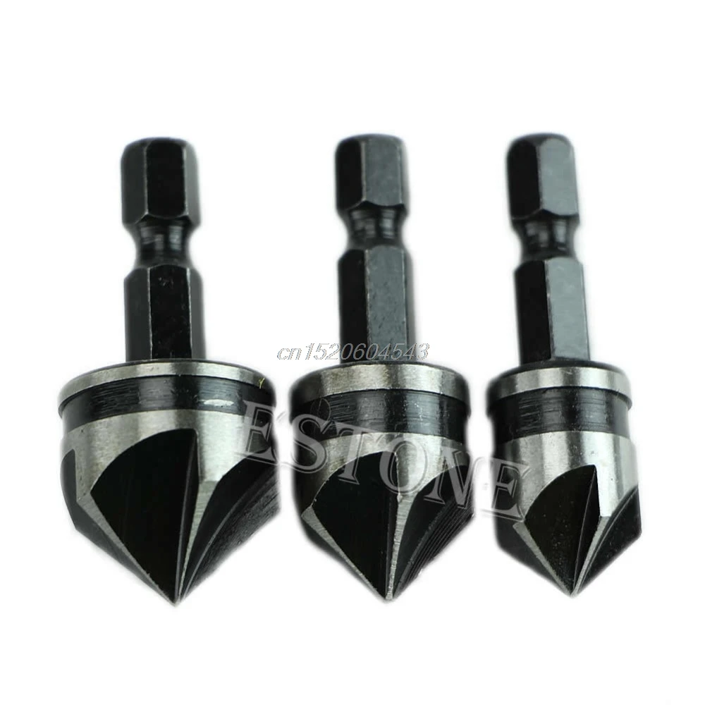 

3pc 12mm 16mm 19mm Countersink Bore Set 1/4" Hex Shank Wood Plastic Chamfer Bit R06 Drop Ship