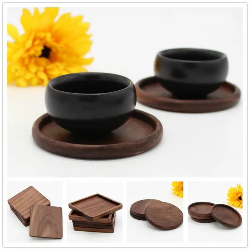 

1pc Simple Natural Black Walnut Kitchen Pads Square Round Mini Pallet Wine Glass Cup Pad Hot Cold Drink Coasters Mug Table Mats