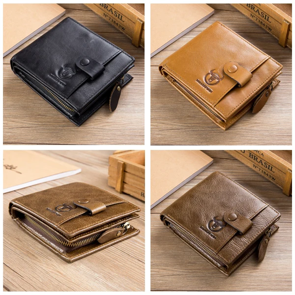 Bullcaptain Men Cowhide 9 Card Slots Zipper Coin Bag Wallet
