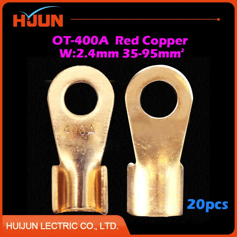 

20pcs/lot OT-400A 13.2mm Dia Red Copper Circular Splice Crimp Terminal Wire Naked Connector for 35-95 Square Cable