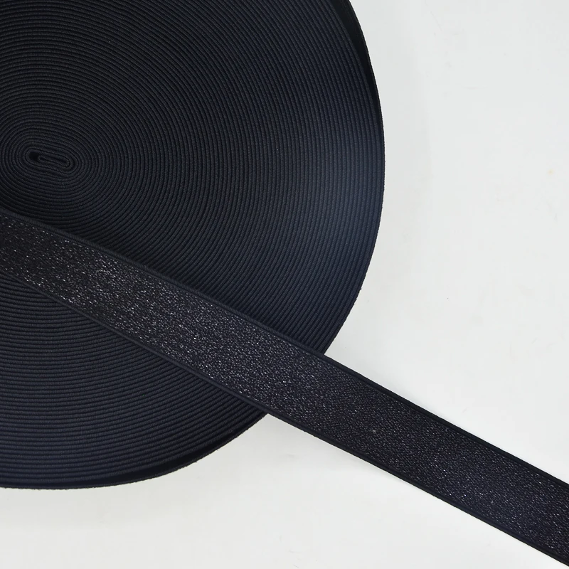 New Style 10yards 3cm Embellished Shiny Black Elastic Binding Band