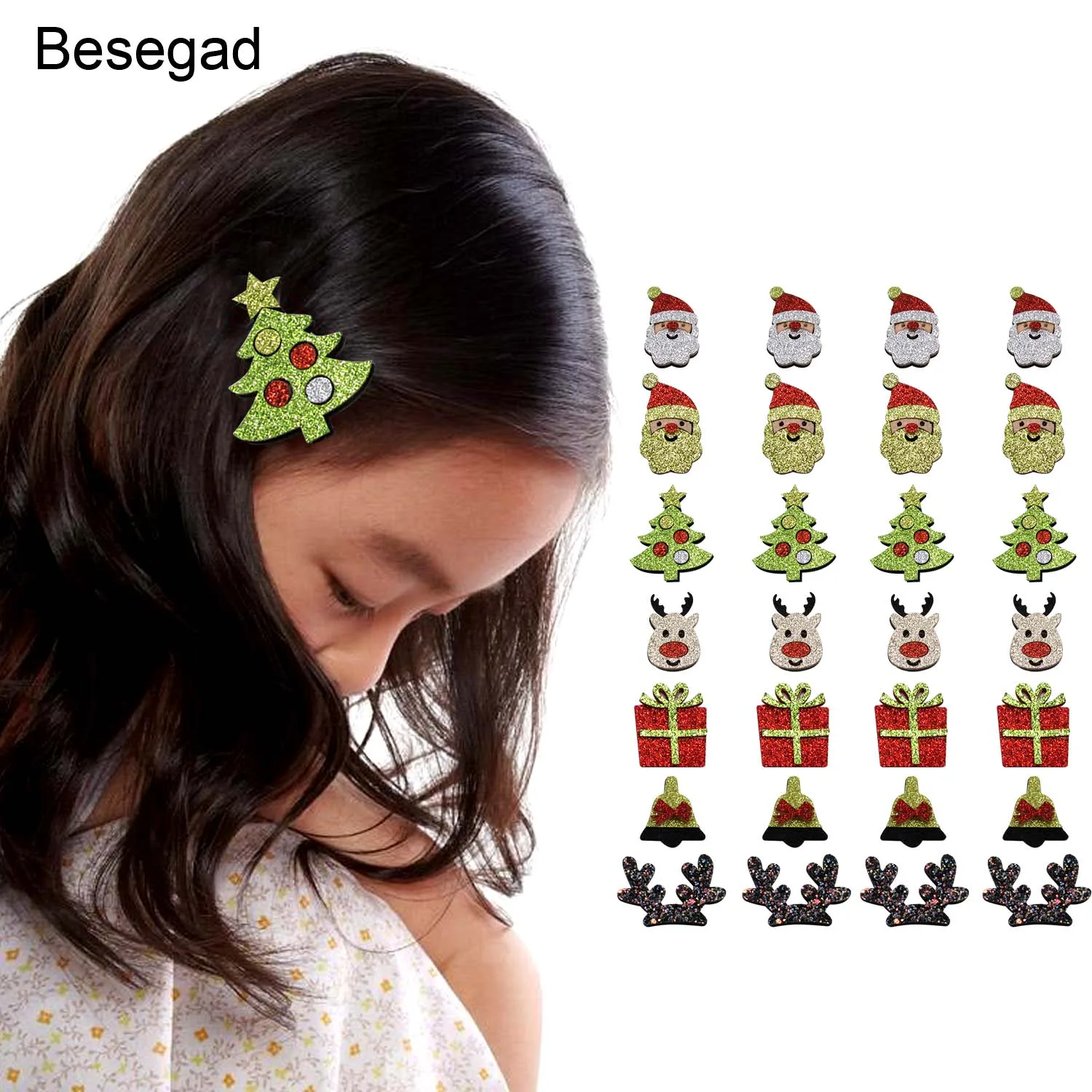 

Behogar 28pcs Cute Lovely Christmas Glitter Ornaments for Girls Hair Clips Hairpins Accessories Xmas Party Toddler Birthday Gift
