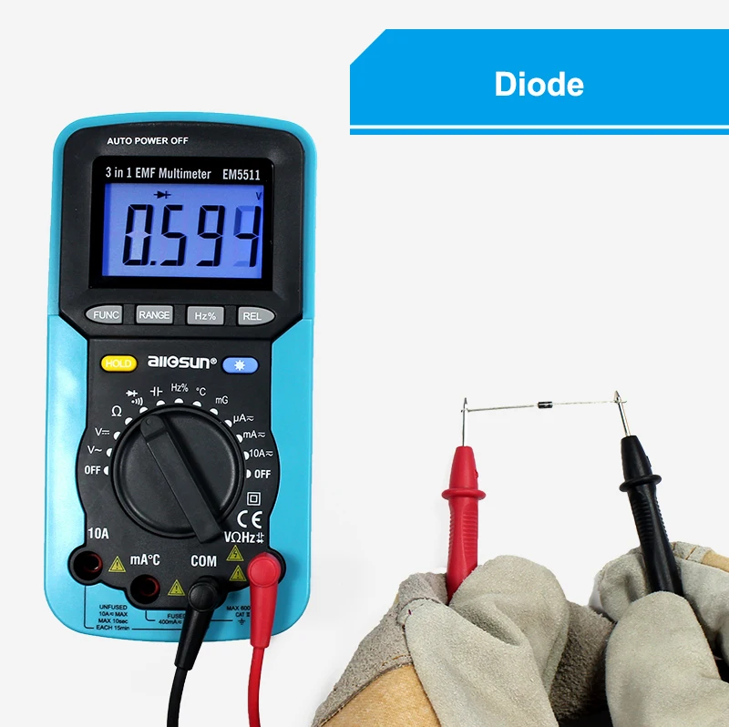 Все-солнце EM5511 EMF Цифровой мультиметр 3 в 1 EMF мультиметр Подсветка ЖК-дисплей Тестер Многофункциональный мультиметры EMF тестер