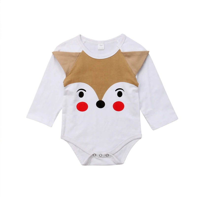 Baby Girl Boy Cartoon Fox Romper Spring Autumn Long Sleeve Triangle Cotton Jumpsuit Toddler Kids Casual Outfits Clothes 0-24M | Детская