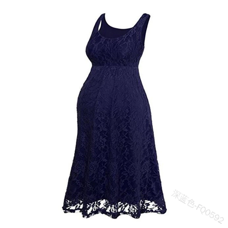 Женские платья для беременных, платье для беременных, цветочное кружево накладка без рукавов, вечерние коктейльные платья - Цвет: Deep blue